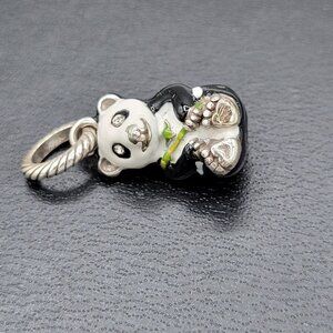 Brighton Panda Bear Bracelet Charm Black White Enamel Crystal Eyes